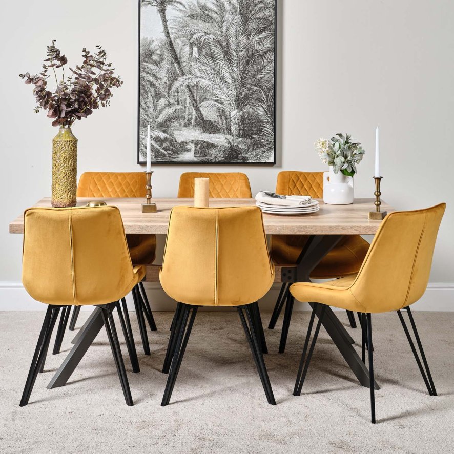 Kamala 180cm Dining Table And 6 Chase Dining Chairs Gold
