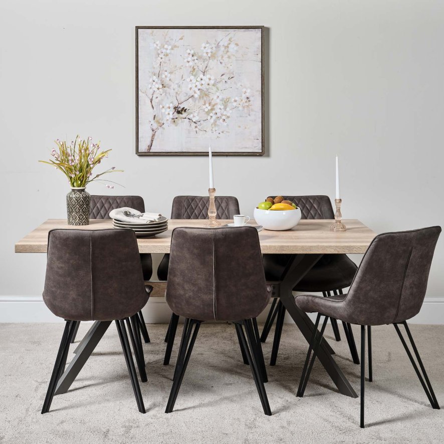 Kamala 180cm Dining Table And 6 Finnick Dining Chairs Dark Grey