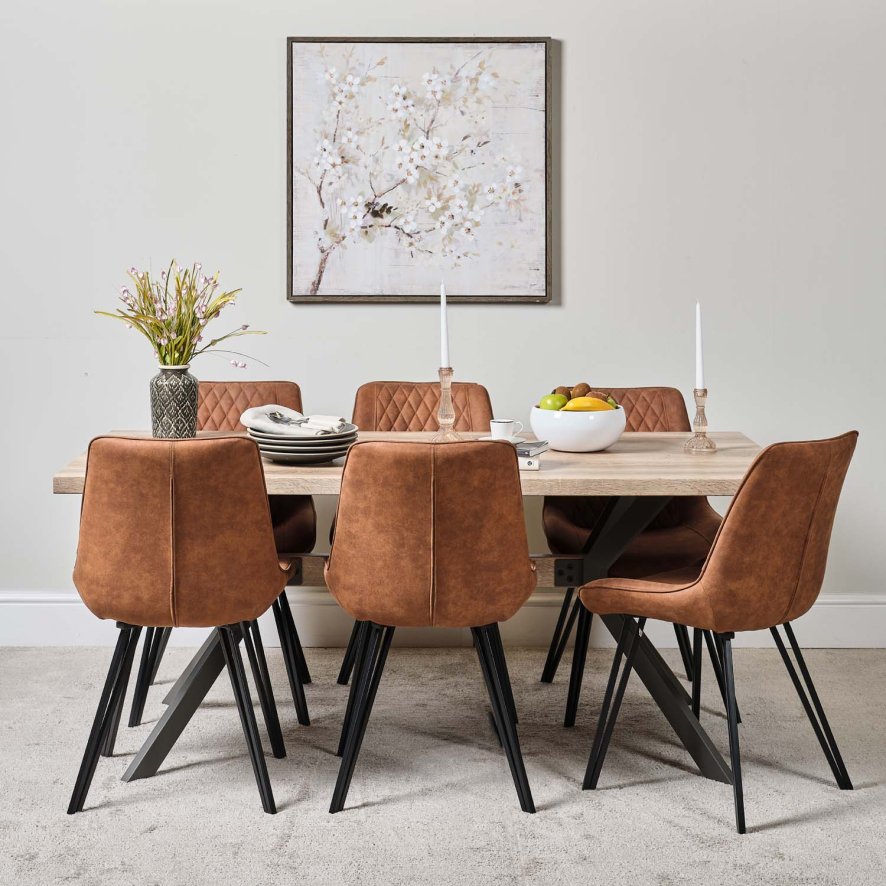 Kamala 180cm Dining Table And 6 Finnick Dining Chairs Tan