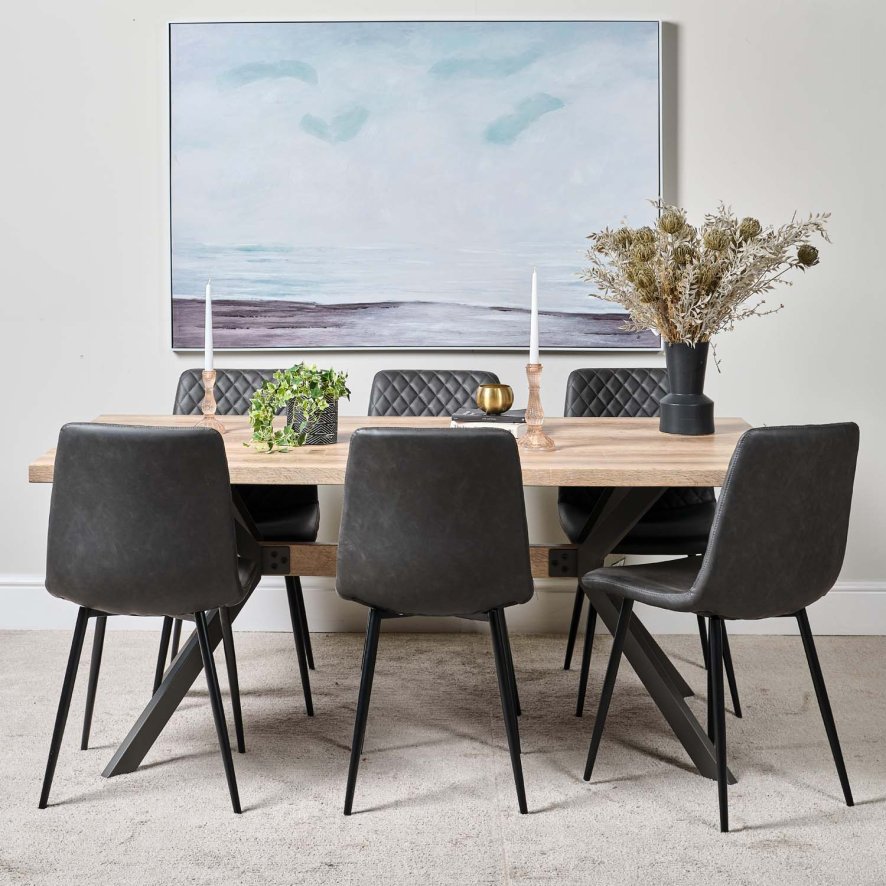 Kamala 180cm Dining Table And 6 Ripley Dining Chairs Grey