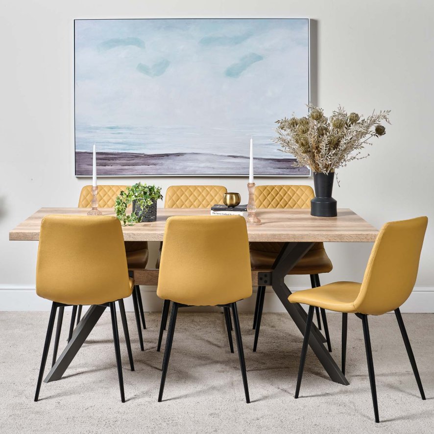 Kamala 180cm Dining Table And 6 Ripley Dining Chairs Mustard