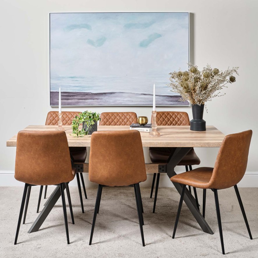 Kamala 180cm Dining Table And 6 Ripley Dining Chairs Tan