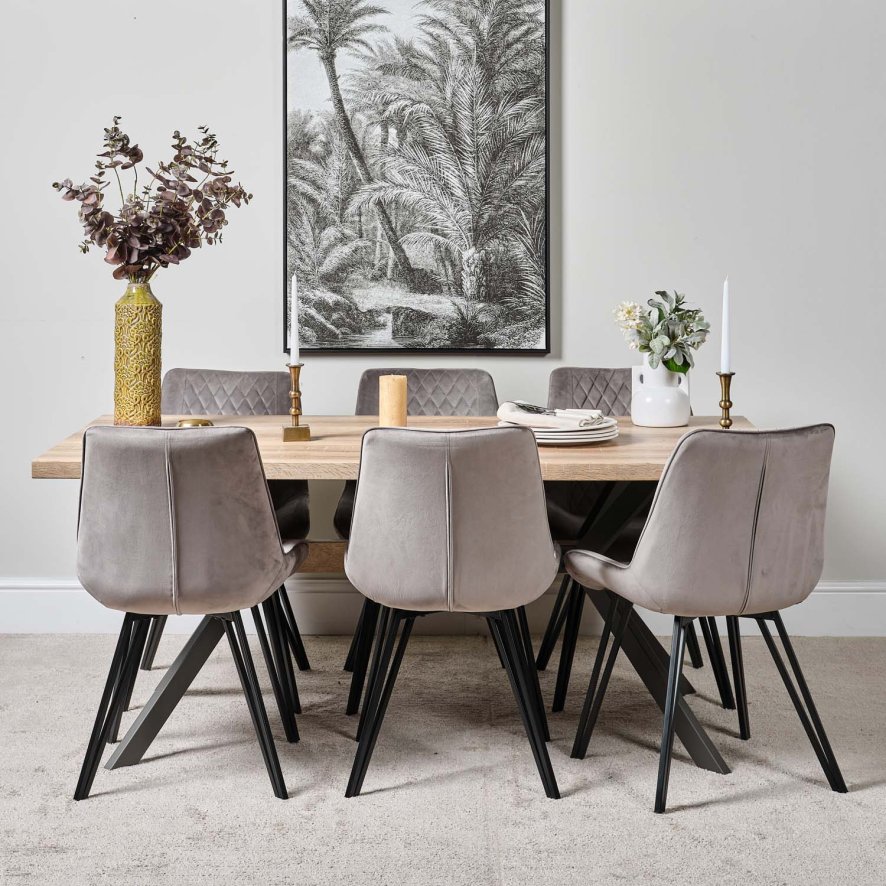 Kamala 180cm Dining Table And 6 Chase Dining Chairs Light Grey