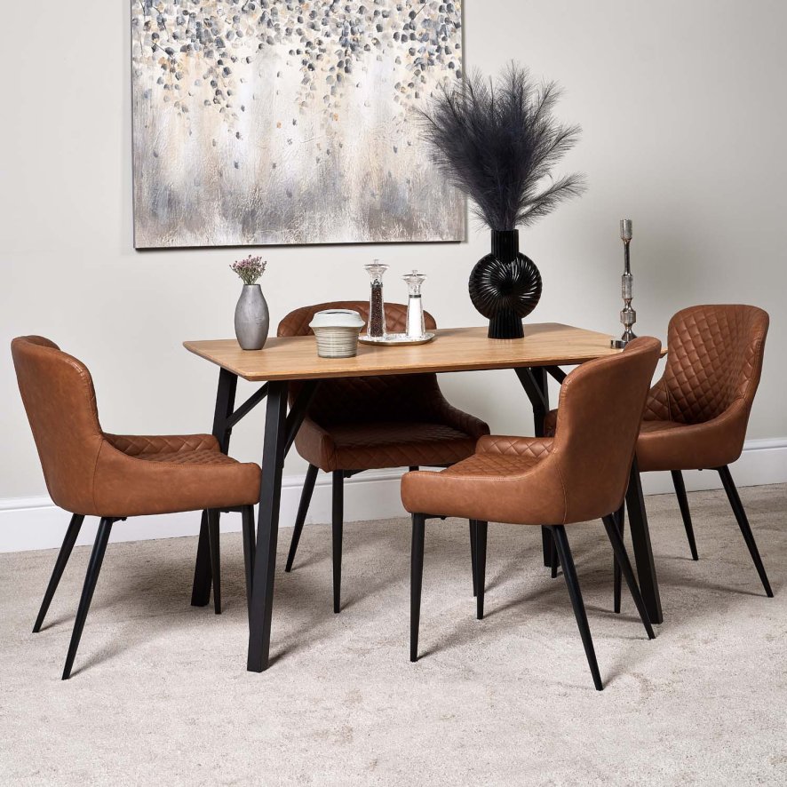 Lutina 120cm Dining Table And 4 Carlton Dining Chairs Tan