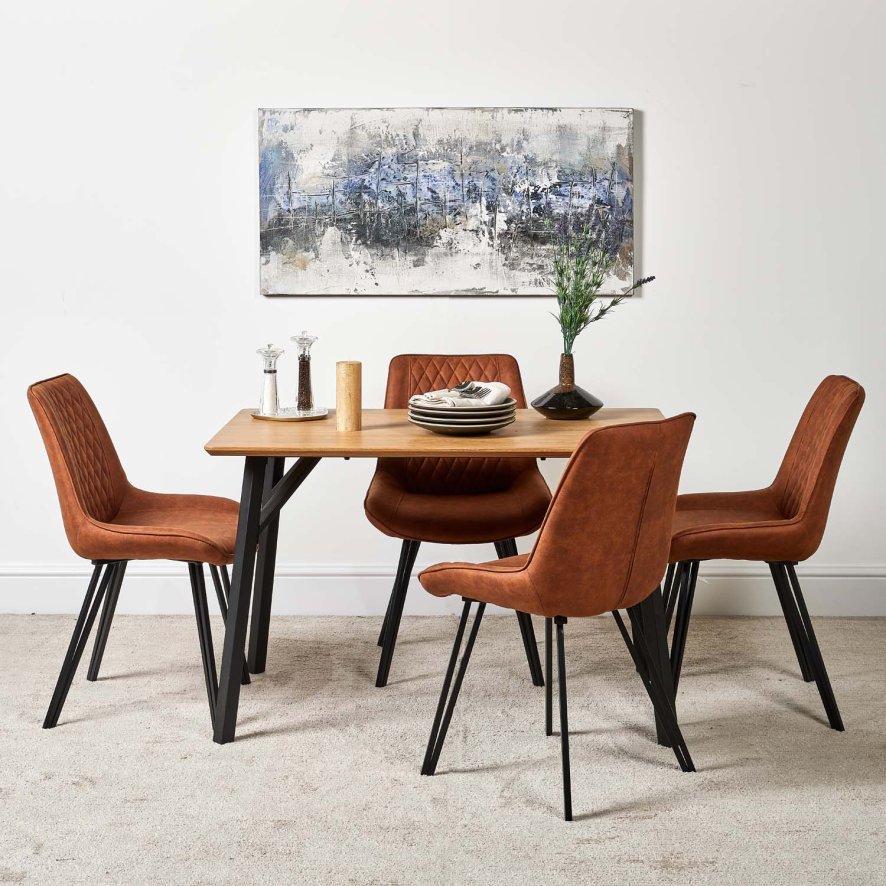 Lutina 120cm Dining Table And 4 Finnick Dining Chairs Tan