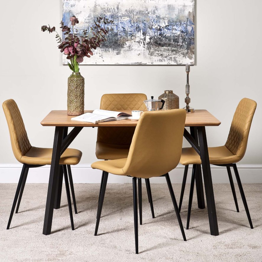 Lutina 120cm Dining Table And 4 Ripley Dining Chairs Mustard