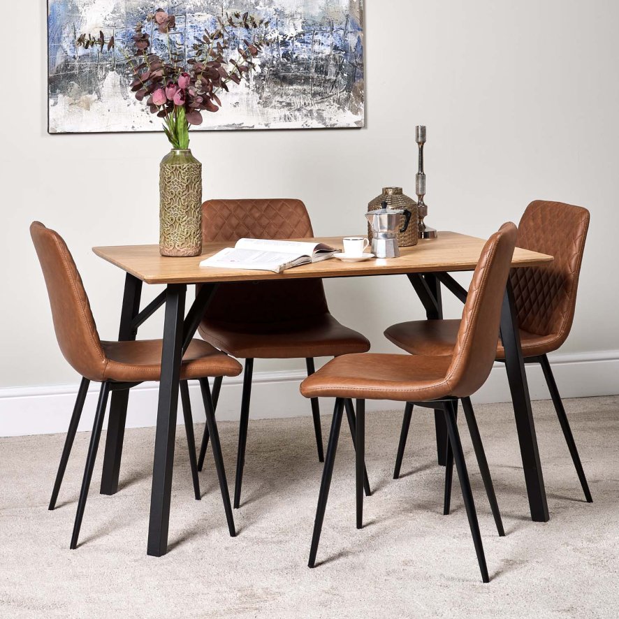 Lutina 120cm Dining Table And 4 Ripley Dining Chairs Tan