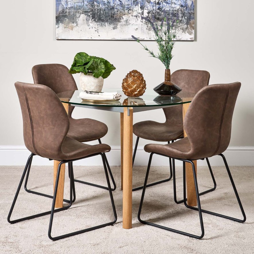 Lutina 100cm Glass Dining Table And 4 Callum Dining Chairs Dark Brown