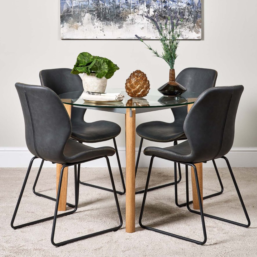 Lutina 100cm Glass Dining Table And 4 Callum Dining Chairs Dark Grey