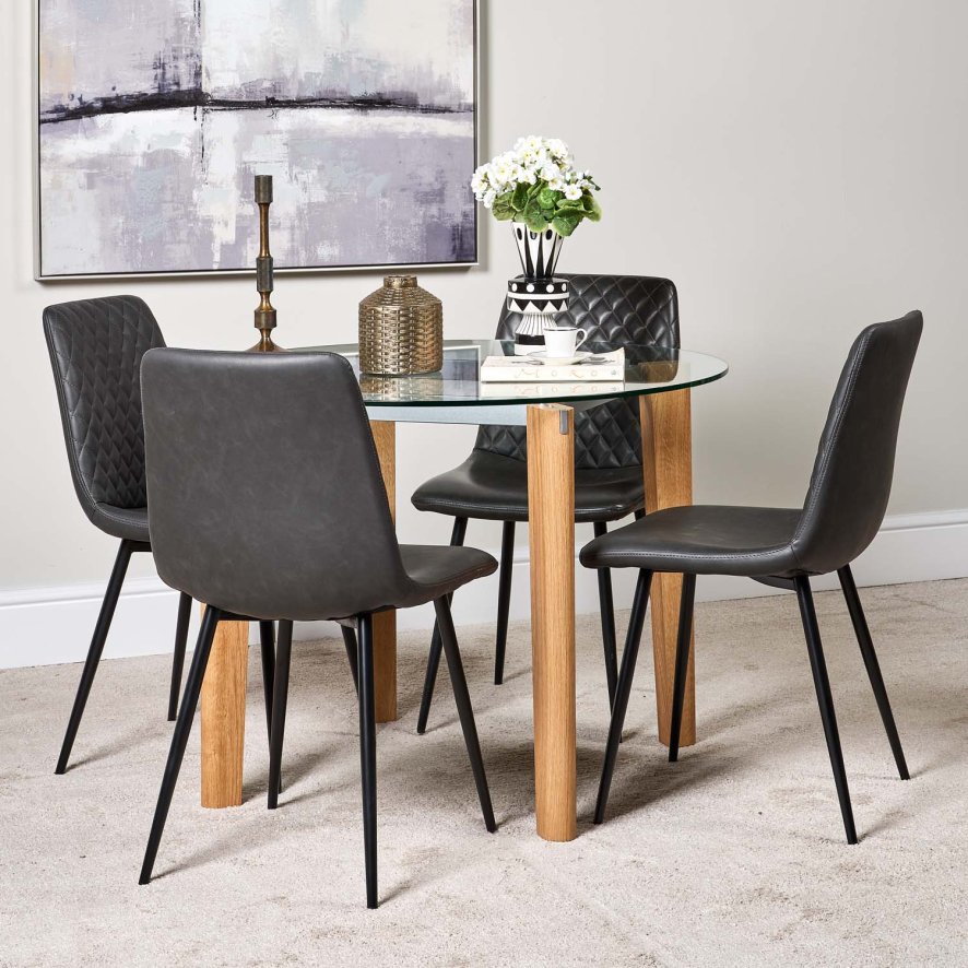 Lutina 100cm Glass Dining Table And 4 Ripley Dining Chairs Grey
