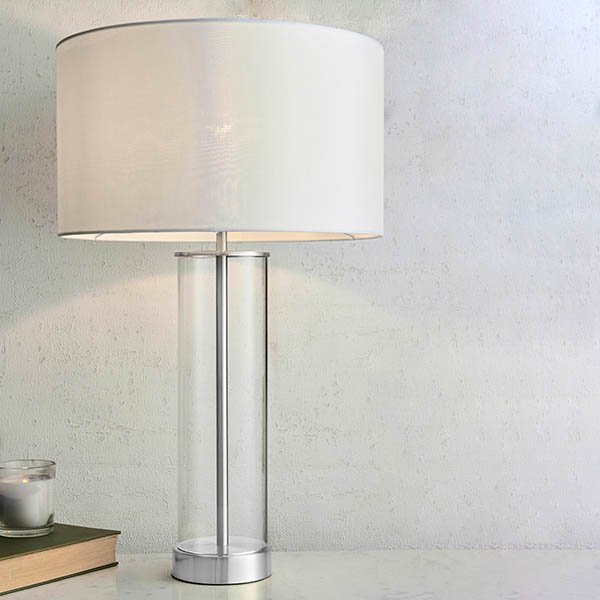 Lessina Table Lamp Bright Nickel With White Shade