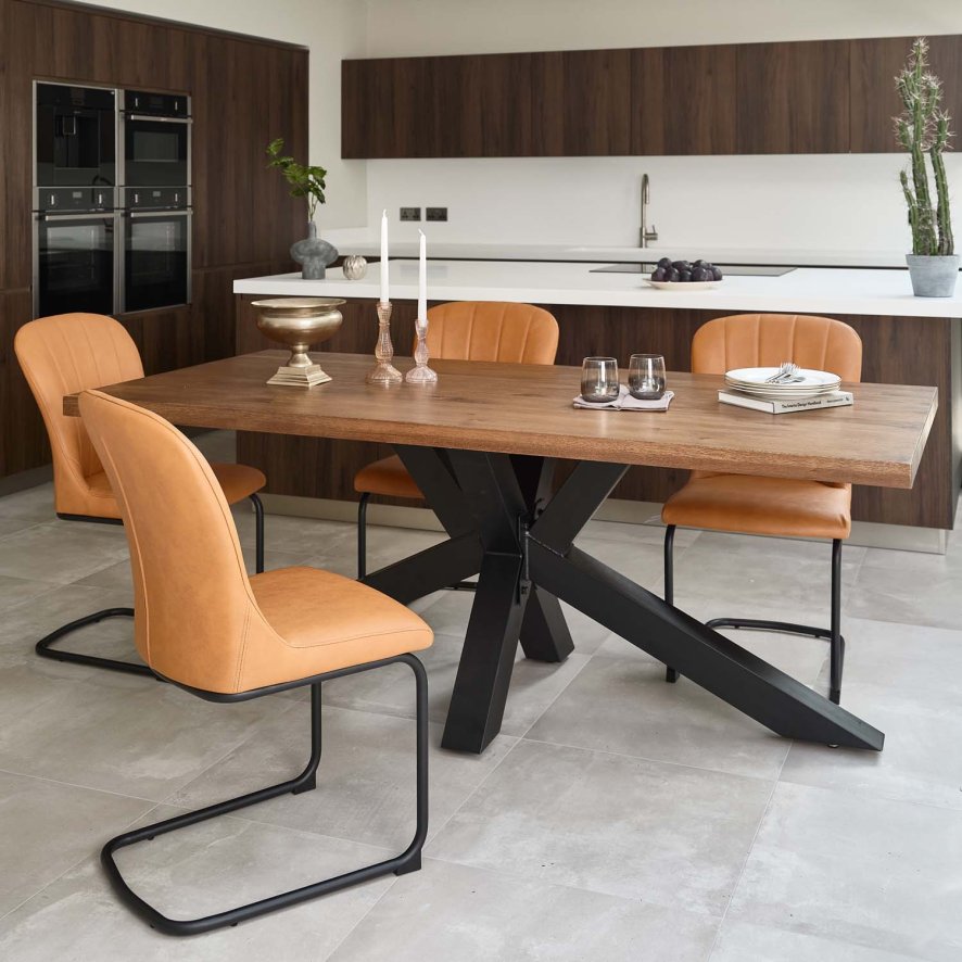 Soho 200cm Dining Table And 4 Firenza Dining Chairs Tan