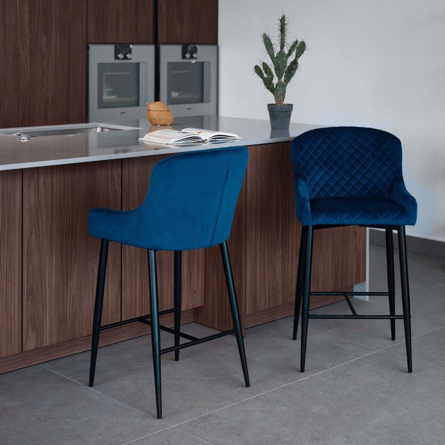 Carlton Bar Stool Dark Blue Velvet Set Of 2