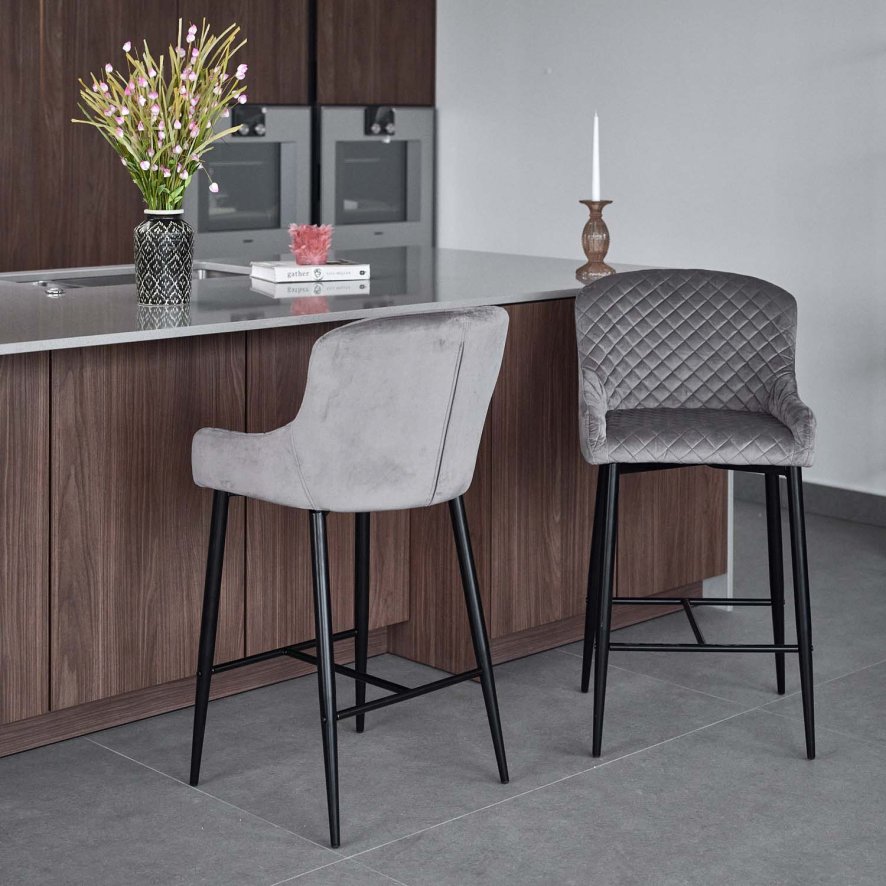 Carlton Bar Stool Light Grey Velvet Set Of 2