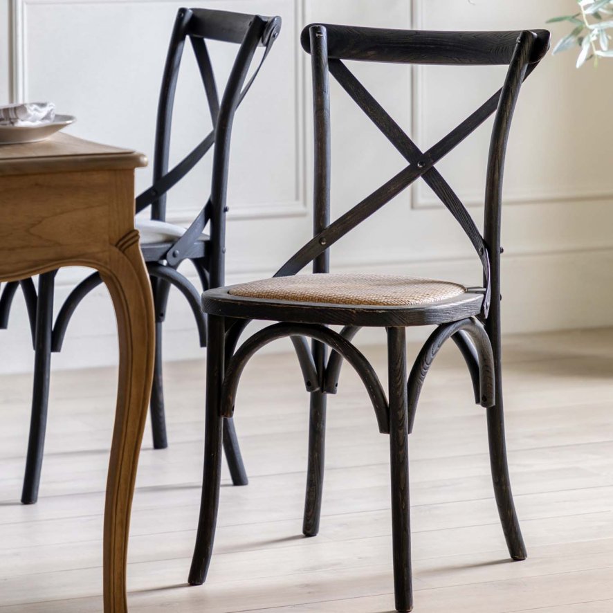 Cradley Black Dining Chair With Rattan Seat Set Of 2