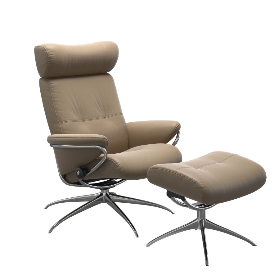 Stressless Berlin Recliner With Headrest And Footstool With Star Base Fabric