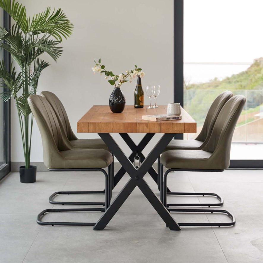 Urban 150cm Dining Table With 4 Firenza Chairs In Green