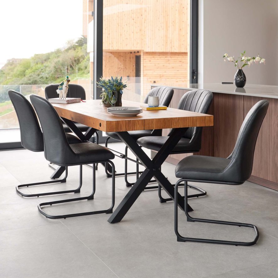 Urban 180cm Dining Table With 6 Firenza Chairs In Black