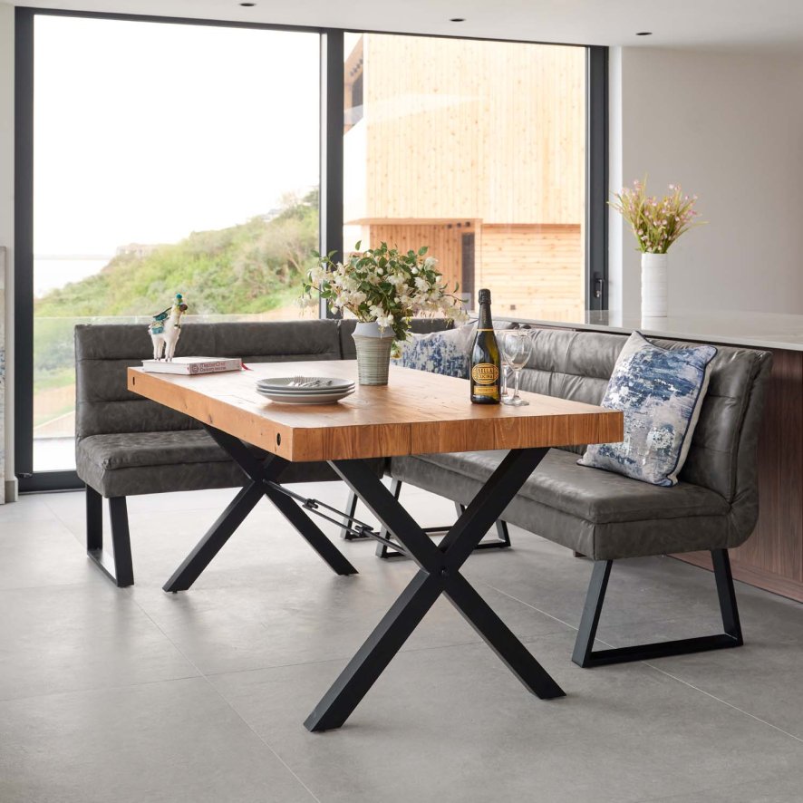 Urban 180cm Dining Table With Industrial Corner Bench In Grey