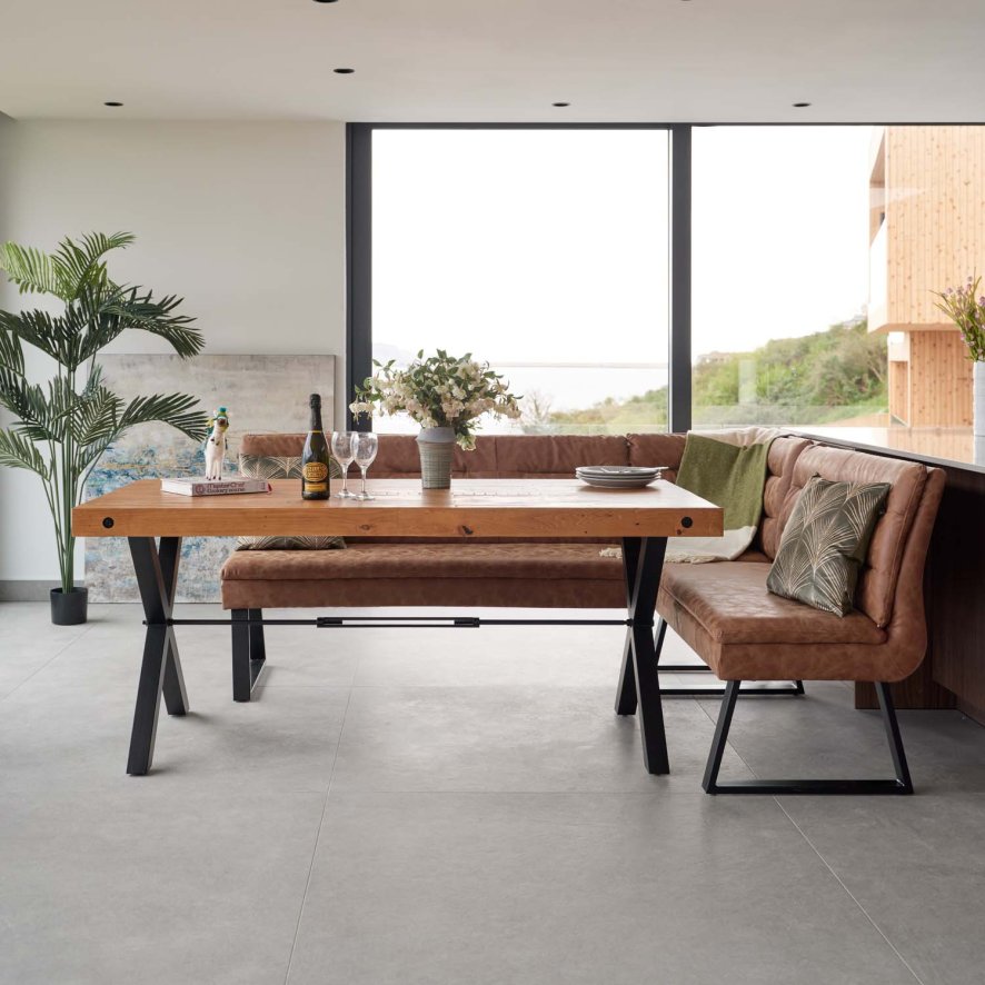 Urban 180cm Dining Table With Industrial Corner Bench In Tan