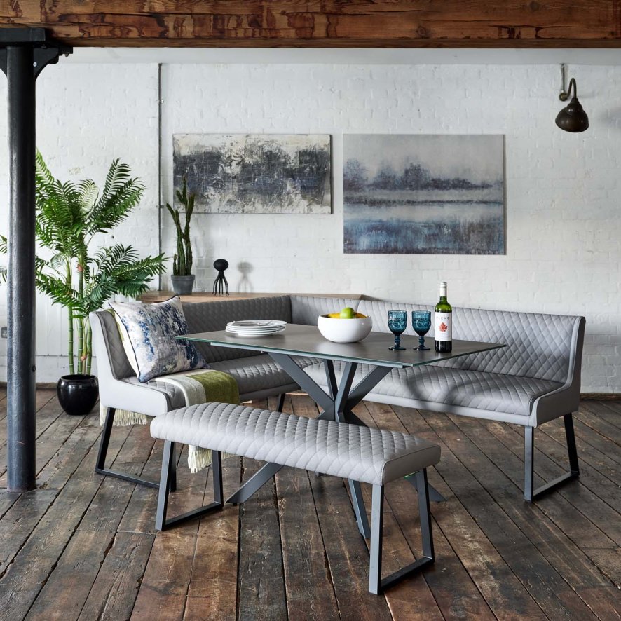 Dante Dark Grey 135cm Dining Table With Corner Bench Rhf And Low Bench