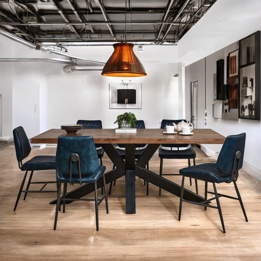 Soho Dining Table 200cm And 6 Digby Dining Chairs Dark Blue