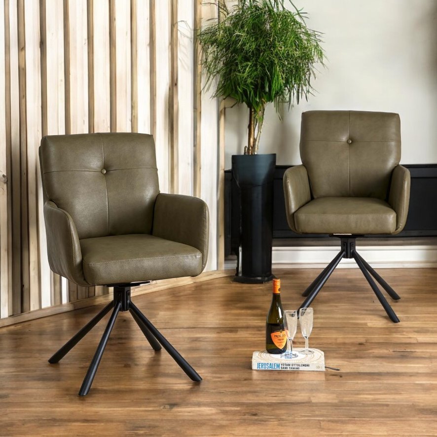 Parma Dining Chair Pocket Sprung Green Faux Leather Set Of 2