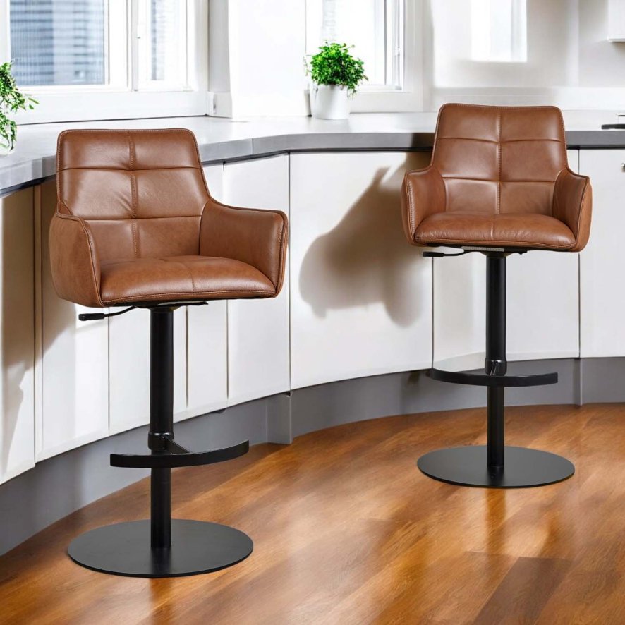 Woods Arno Cognac Leather Bar Stool (Set of 2)