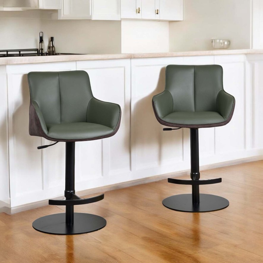 Woods Savonna Green Leather Bar Stool (Set of 2)