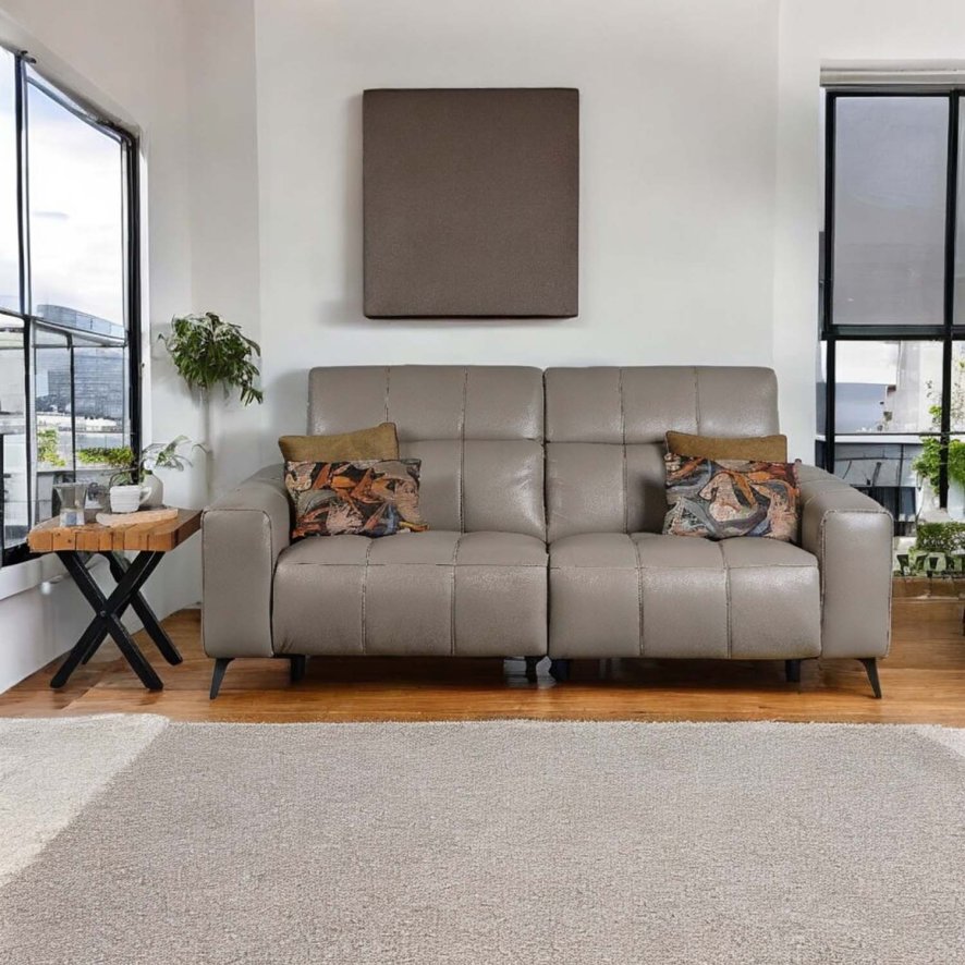 Woods Oti 3 Seater Power Recliner Sofa in Elephant Grey Leather