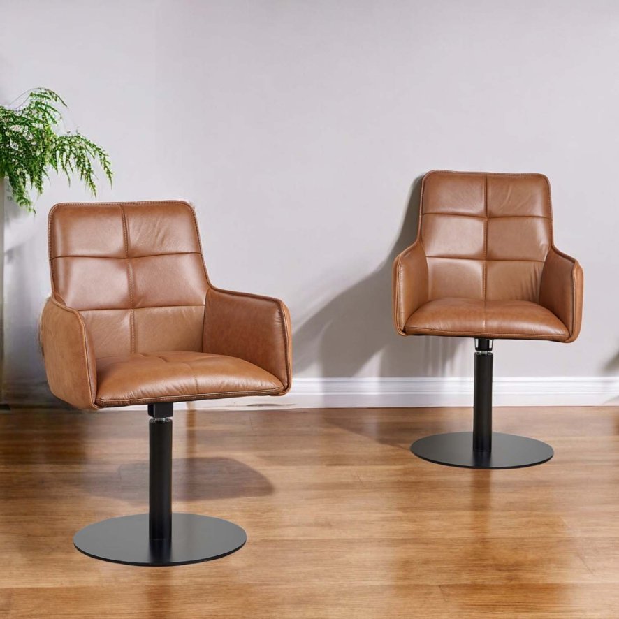 Woods Arno Cognac Leather Dining Chair (Set of 2)