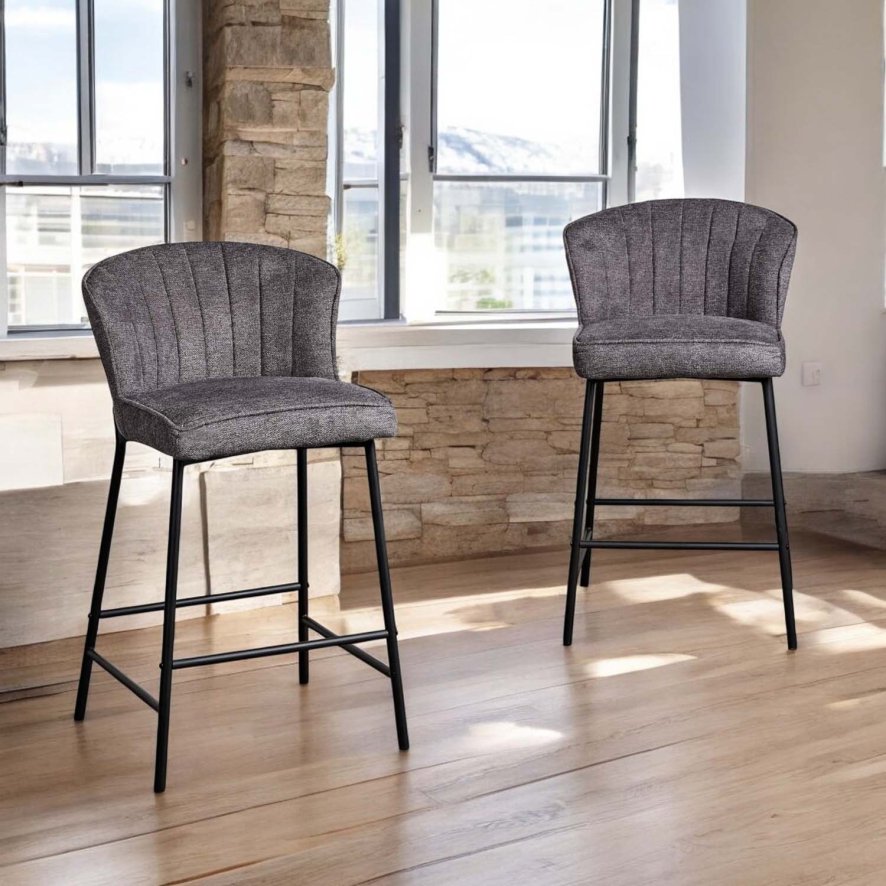 Woods Tristan Grey Fabric Bar Stool (Set of 2)