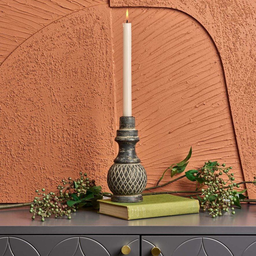 Woods Mini Diamond Pattern Wooden Candle Stick - Grey Mud