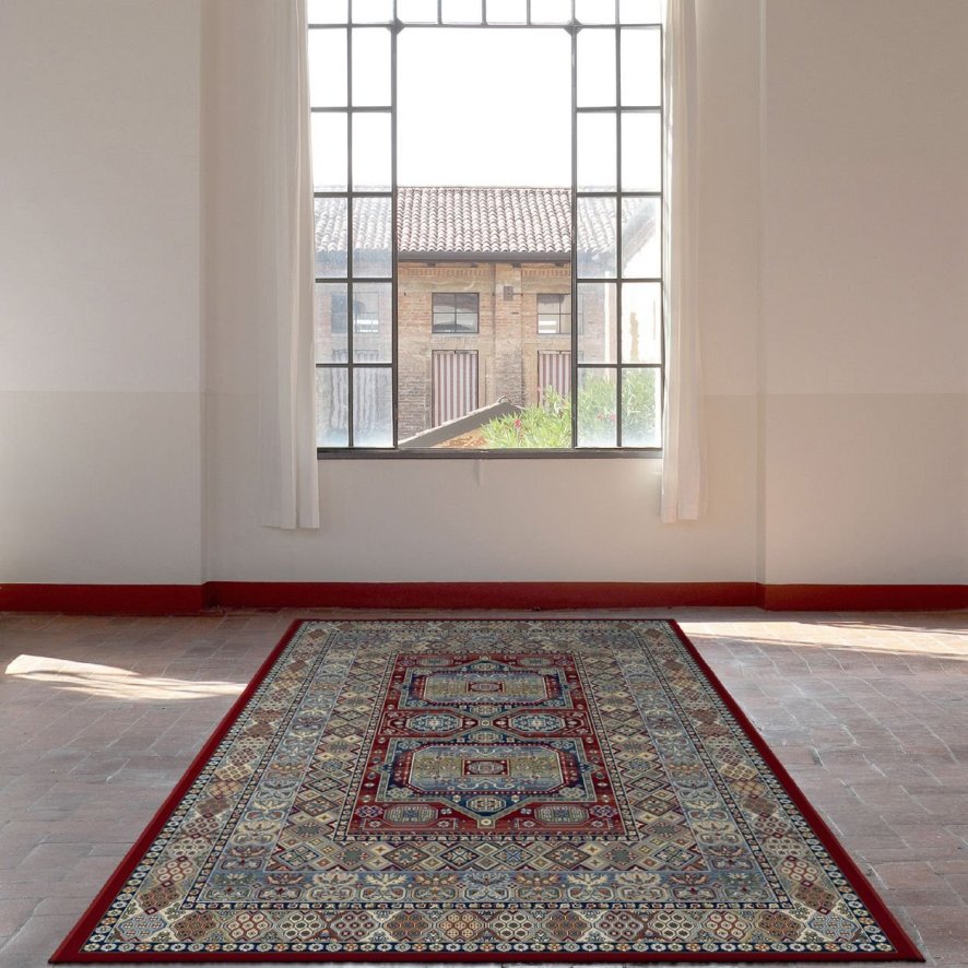 Da Vinci Patterned Red And Blue Rug 200cm X 290cm