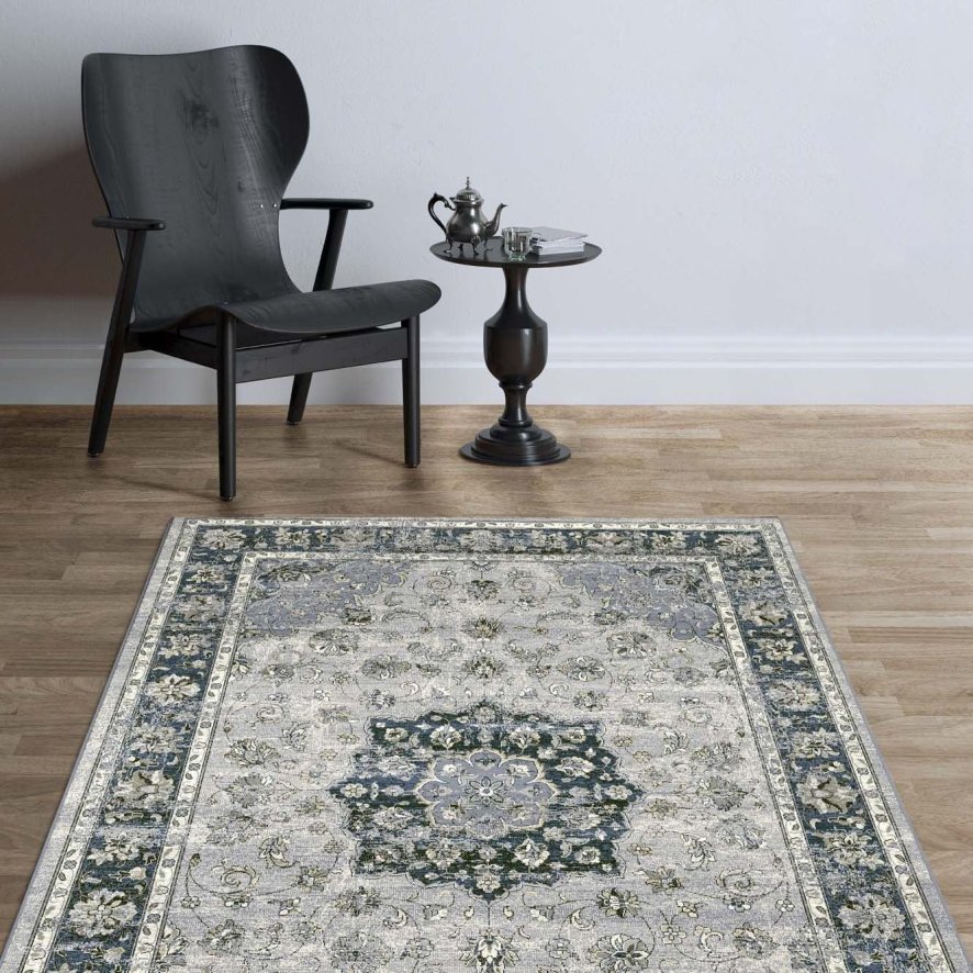 Da Vinci Patterned Blue Rug 240cm X 340cm