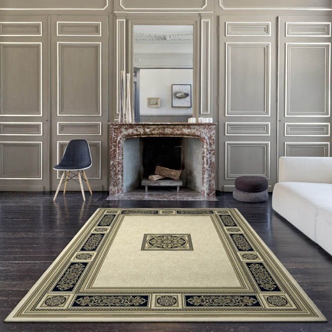 Da Vinci Patterned Cream And Black Rug 300cm X 390cm