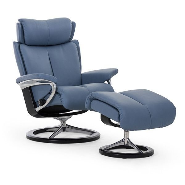 Stressless Magic Recliner With Signature Base And Footstool Medium In Batick Leather