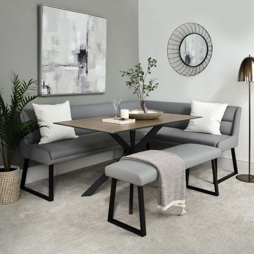 Paulo Dining Bundle 135cm Table And Corner Bench Lhf And Low Bench Grey