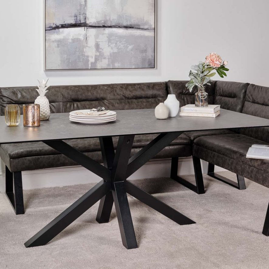 Woods Eastcote Black Dining Table 200cm and Industrial Corner Bench ...