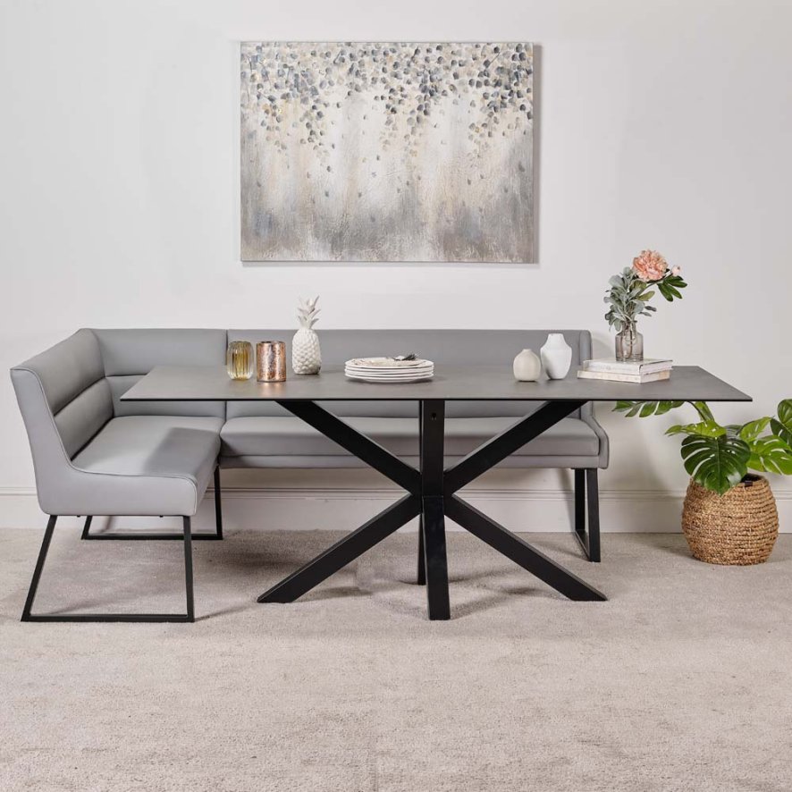 Eastcote Black Dining Table 200cm And Paulo Right Hand Facing Bench Grey