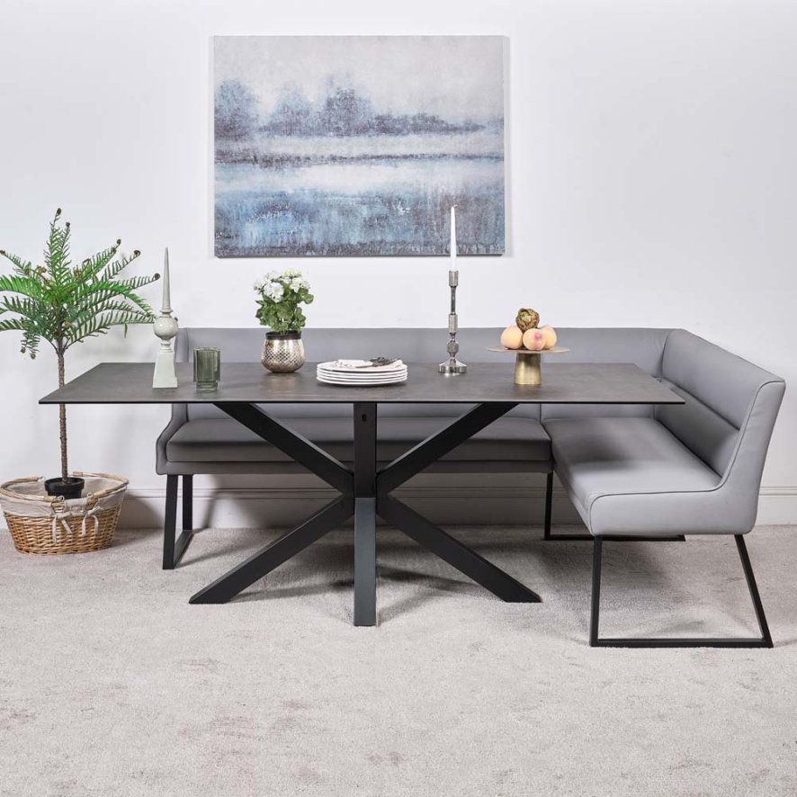 Eastcote Black 200cm Dining Table And Paulo Corner Bench Grey
