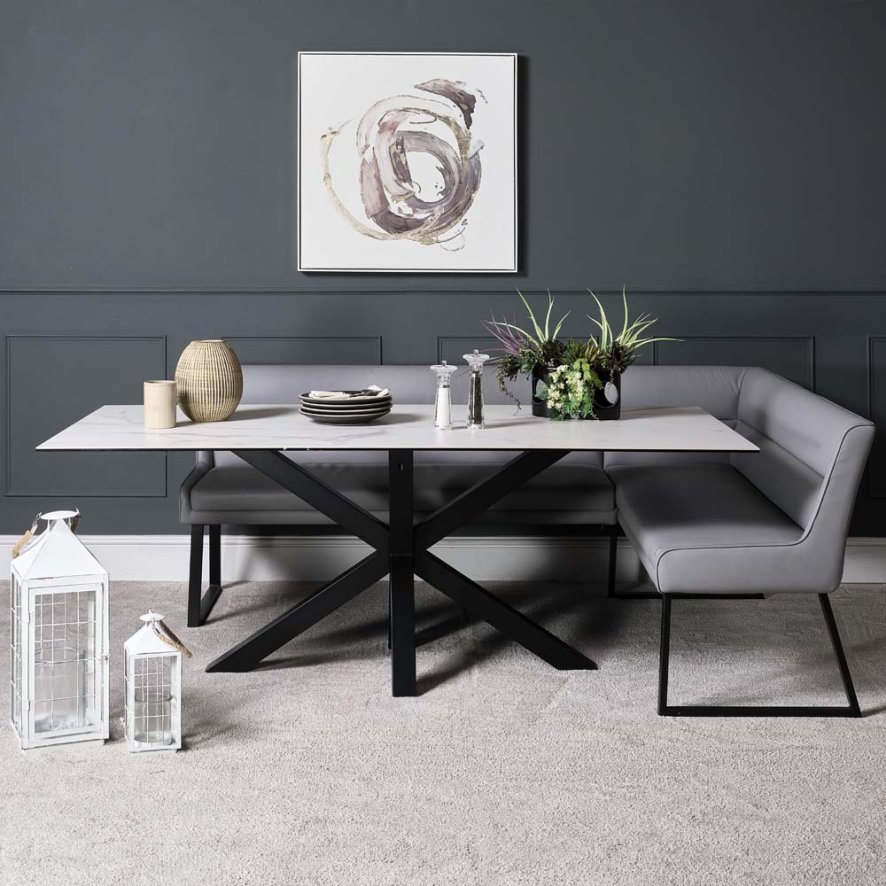 Eastcote White 200cm Dining Table And Paulo Corner Bench Grey