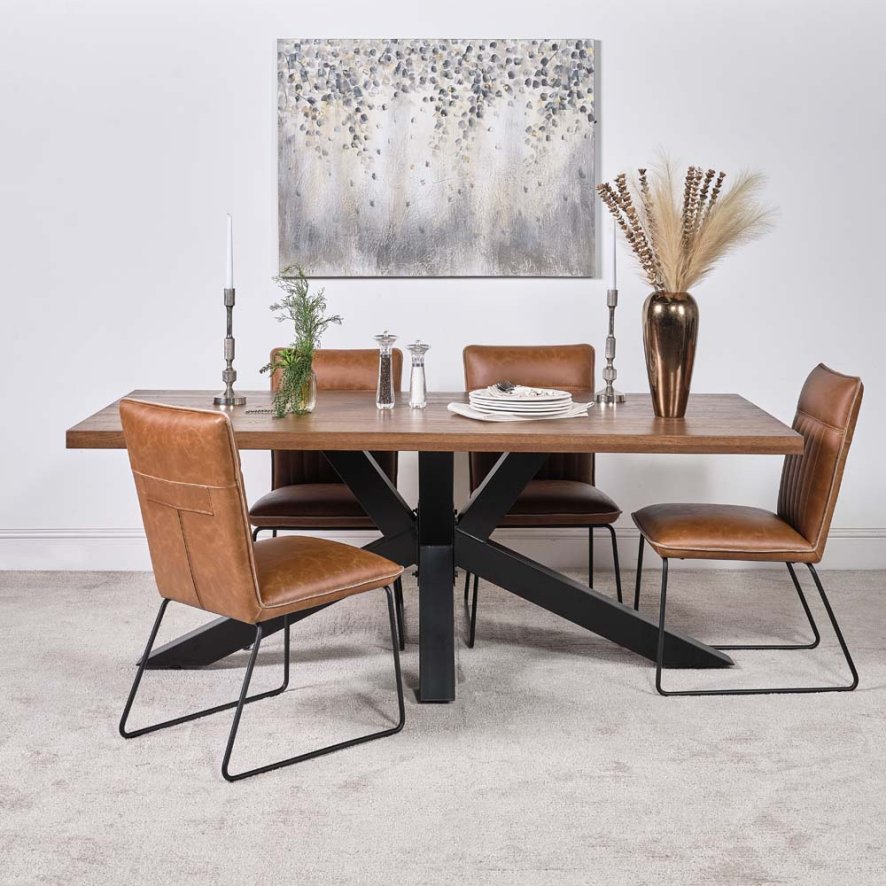 Soho Dining Table 200cm And 4 Hardy Dining Chairs Tan