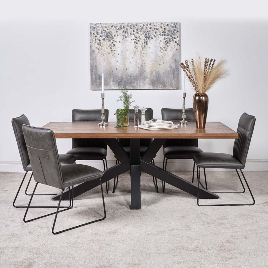 Soho Dining Table 200cm And 6 Hardy Dining Chairs Grey