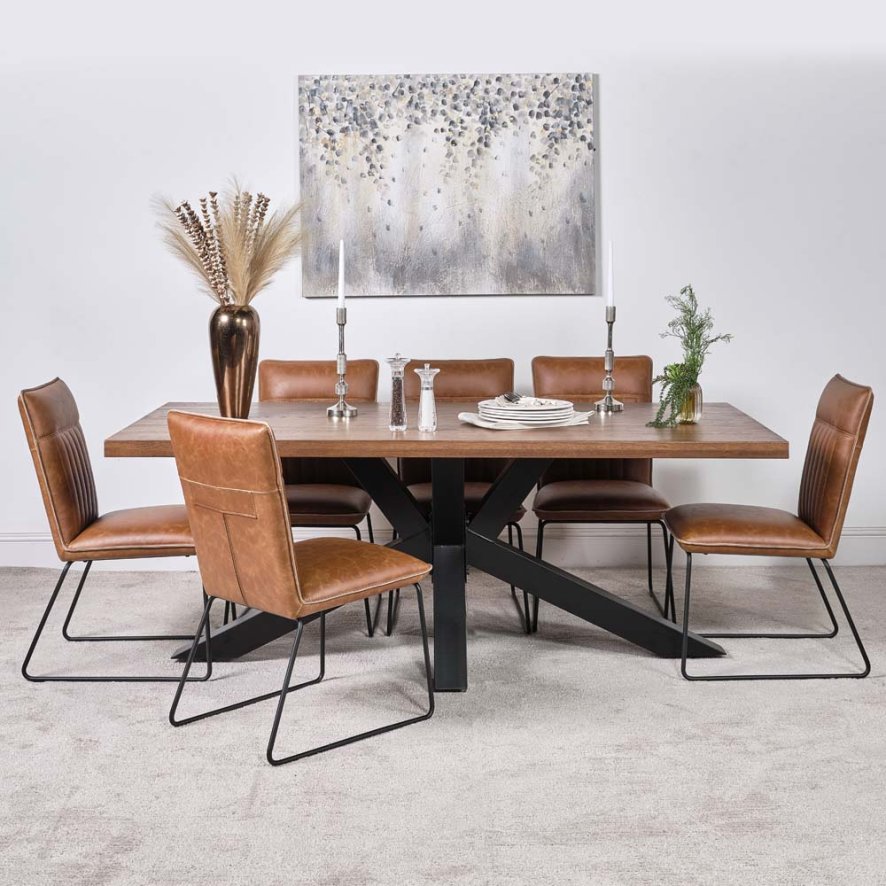 Soho Dining Table 200cm And 6 Hardy Dining Chairs Tan