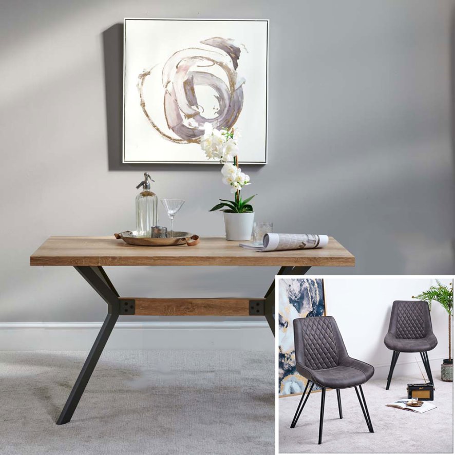 Kamala Dining Table 140cm And 4 Finnick Dining Chairs Dark Grey