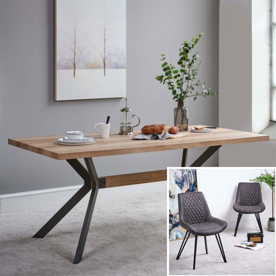 Kamala Dining Table 180cm And 6 Finnick Dining Chairs Dark Grey