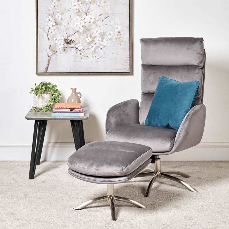 Helena Chair And Footstool Grey