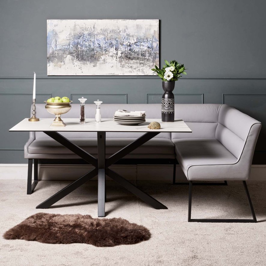 Eastcote White 150cm Dining Table And Paulo Corner Bench Lhf Grey