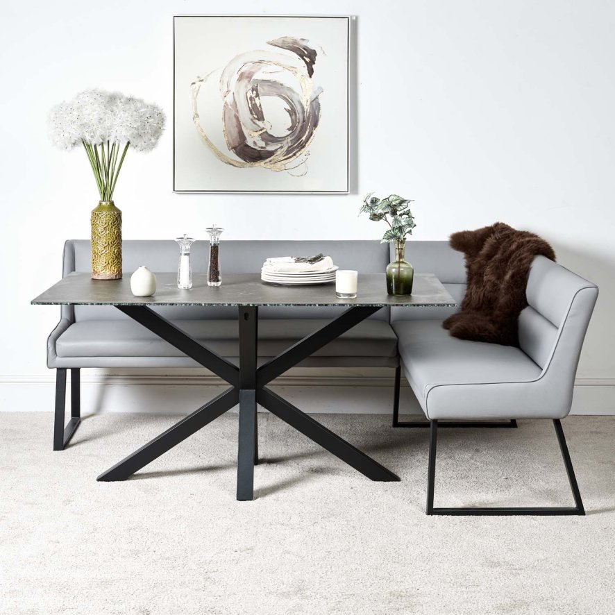 Eastcote Black 150cm Dining Table And Paulo Corner Bench Lhf Grey